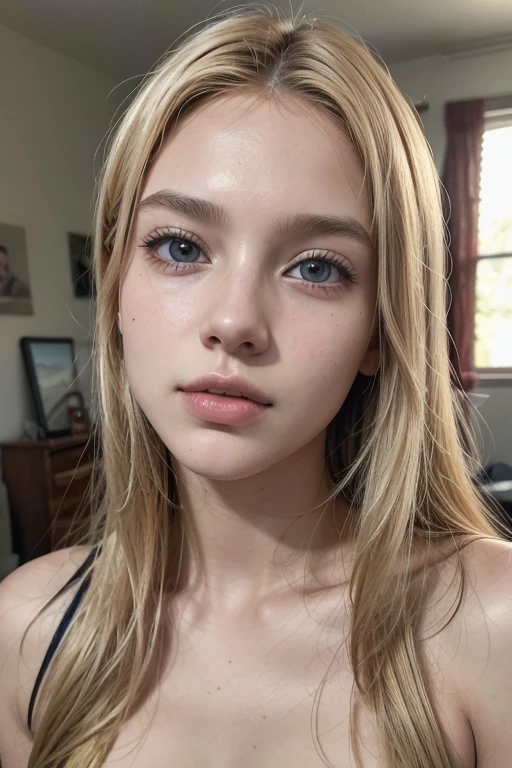 a beautiful 18 year old slender blonde brazilian girl, extremely realistic, in a typical teenage bedroom, detailed facial features, detailed skin, detailed eyes, detailed lips, detailed hair, colorful and vibrant, soft natural lighting, photorealistic, 8k, high resolution, intricate detail, (best quality,4k,8k,highres,masterpiece:1.2),ultra-detailed,(realistic,photorealistic,photo-realistic:1.37)