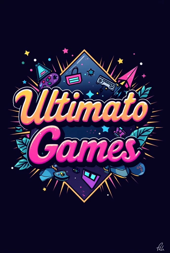 retro logo with the exact name, Ultimato Games, related to video games