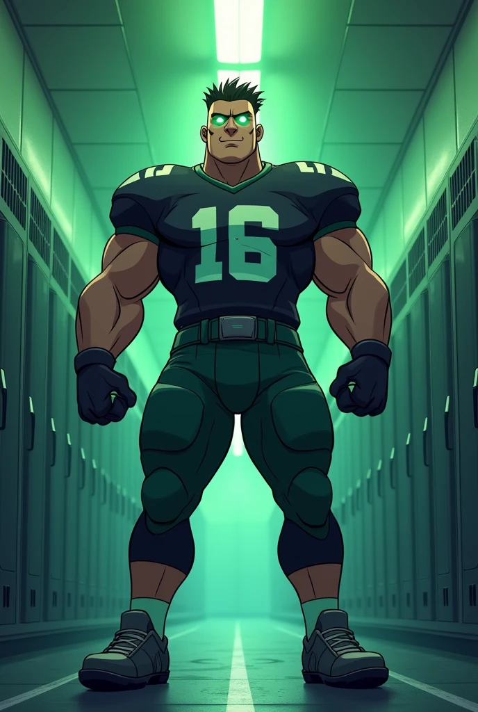 Danny Phantom, ghost, hypnosis, jock, conversion, locker room hallway, hyper muscles, jockstrap, bro, meathead, hypnotized, brainwashed, brainwashing, big dumb jock, football. Danny Fenton is hypnotized by Dash to become another dumb football jock bro. Glowing green eyes. Hyper crotch bulge. Massive bulging crotch. Big balls. Big biceps. Big triceps. Big traps. Broad shoulders. Big meaty pecs. Big thighs. Thick glutes. Football team assimilation. Black hair. Deep dull voice. glazed expression. dumber and dumber. Open mouth. Clothes turning into a football uniform. Forgetting. "I feel like I ... I ... I'm a ... I'm a .... "Bro, I feel ... kinda ... uhhh ... stupid...? Like, ... my head gets ... dumber, and ... dumber, and ... dumber..... I'll ... be dumb ... for Coach.... Bigger and bigger ... dumber and dumber.... Huhuhuh.... Yes, Coach. A good dumb jock is big and dumb. A good dumb jock's what I'll become.... Must grow big..... Must grow dumb.... Don't think.... Obey Coach.... Yes, Coach, I must obey.... The Big Dumb Jocks are here to stay.... Protect the QB. Whatever you say.... Dash, ... is my quarterback.... Dash ... is my bro.... Bully nerds.... Give wedgies.... Be a jerk.... Yes, Coach.... Yes, Dash.... I obey.... Let's crack some skulls." IQ drain. Dumber and dumber. Meathead. Musclehead. Brute. Brutification. Brainwashing. Brainwashed. Number 13 football jersey. Blonde highlights.