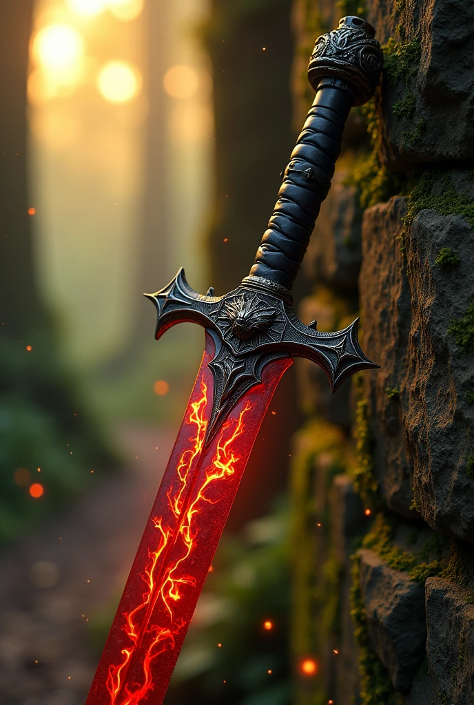 Red and black sword with a dragon symbol
