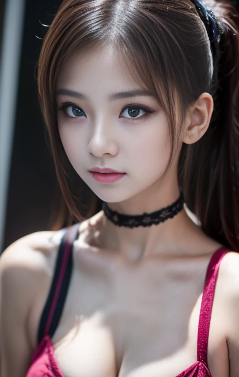 (High resolution、masterpiece、Real Photo、Genuine、Well-formed face)、16age、One Little Woman、ponytail、choker、Goth