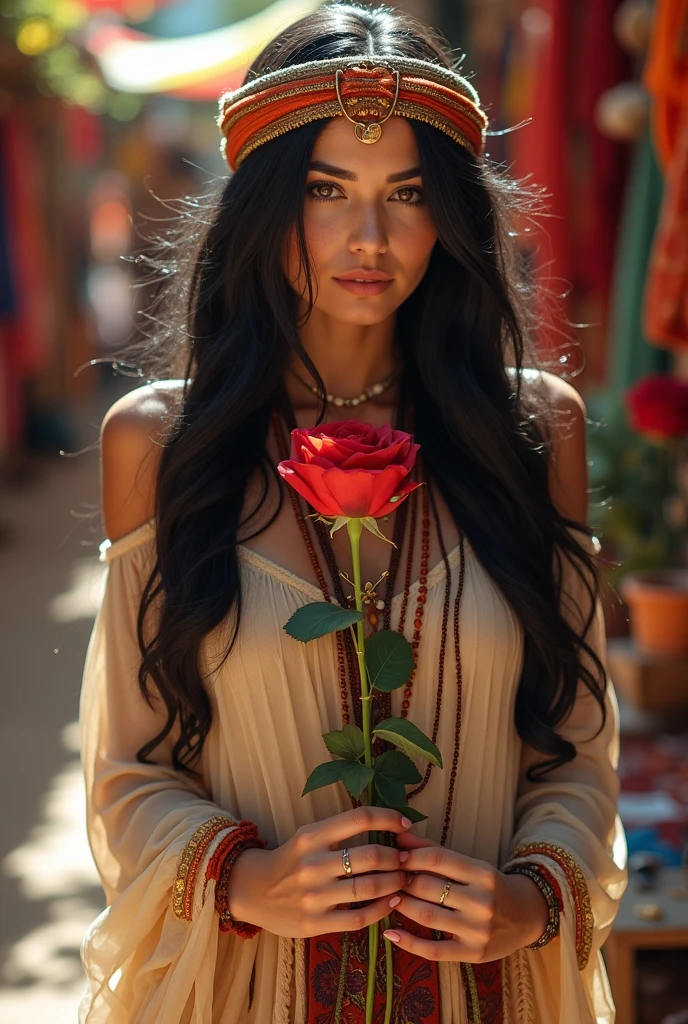 Gypsy woman with a red rose and anchor 