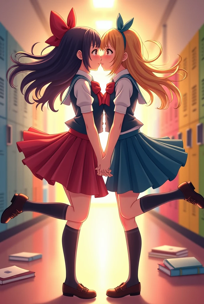2 sexy school girls, we see their asses, they kissing each other


