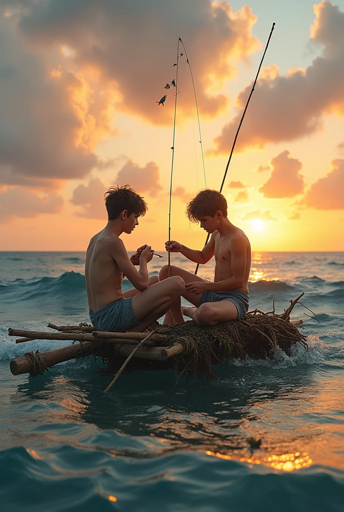 Two age boys lost at sea feeding themselves