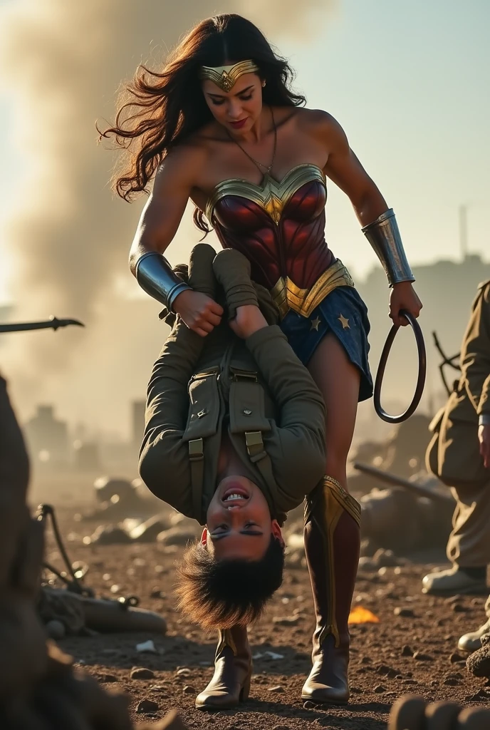 Wonder woman lifting a german soldier by the neck