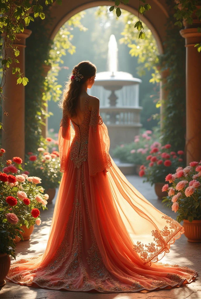 Create a princess-style Turkish dress with delicate embroidery