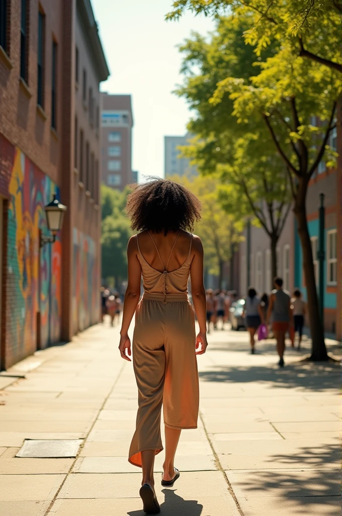 Young woman walks naked down the street