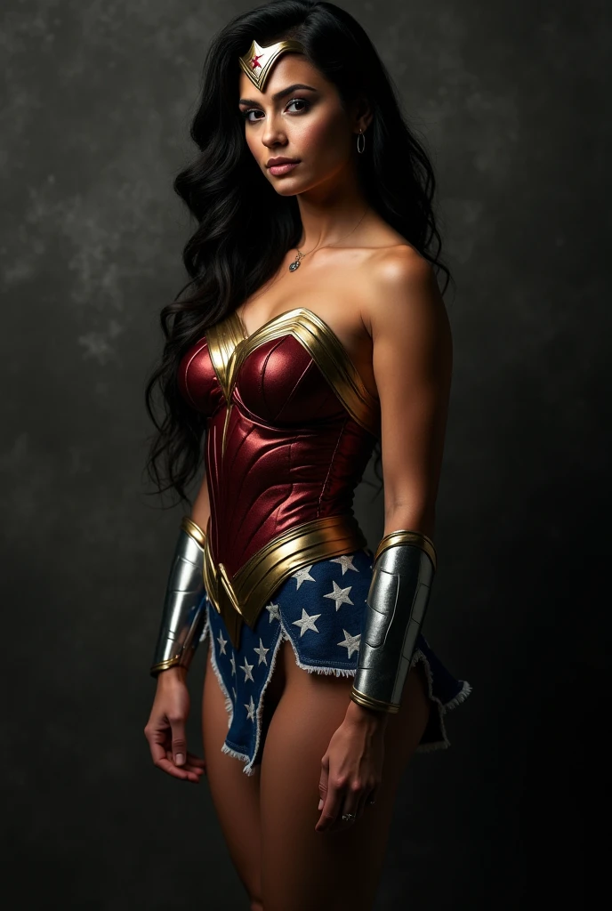 Keylie jenner as wonder woman cosplay, graphite backround, ultra realistic, no sun light, no lose hair, pinned hair, raw photo, realistic skin, realistic texture, dark toned picture, white skin, ultra detailed,smooth picture, noises, sexy pose, big tits, big breast, big boobs, sunsual look,noises, smooths quality picture,