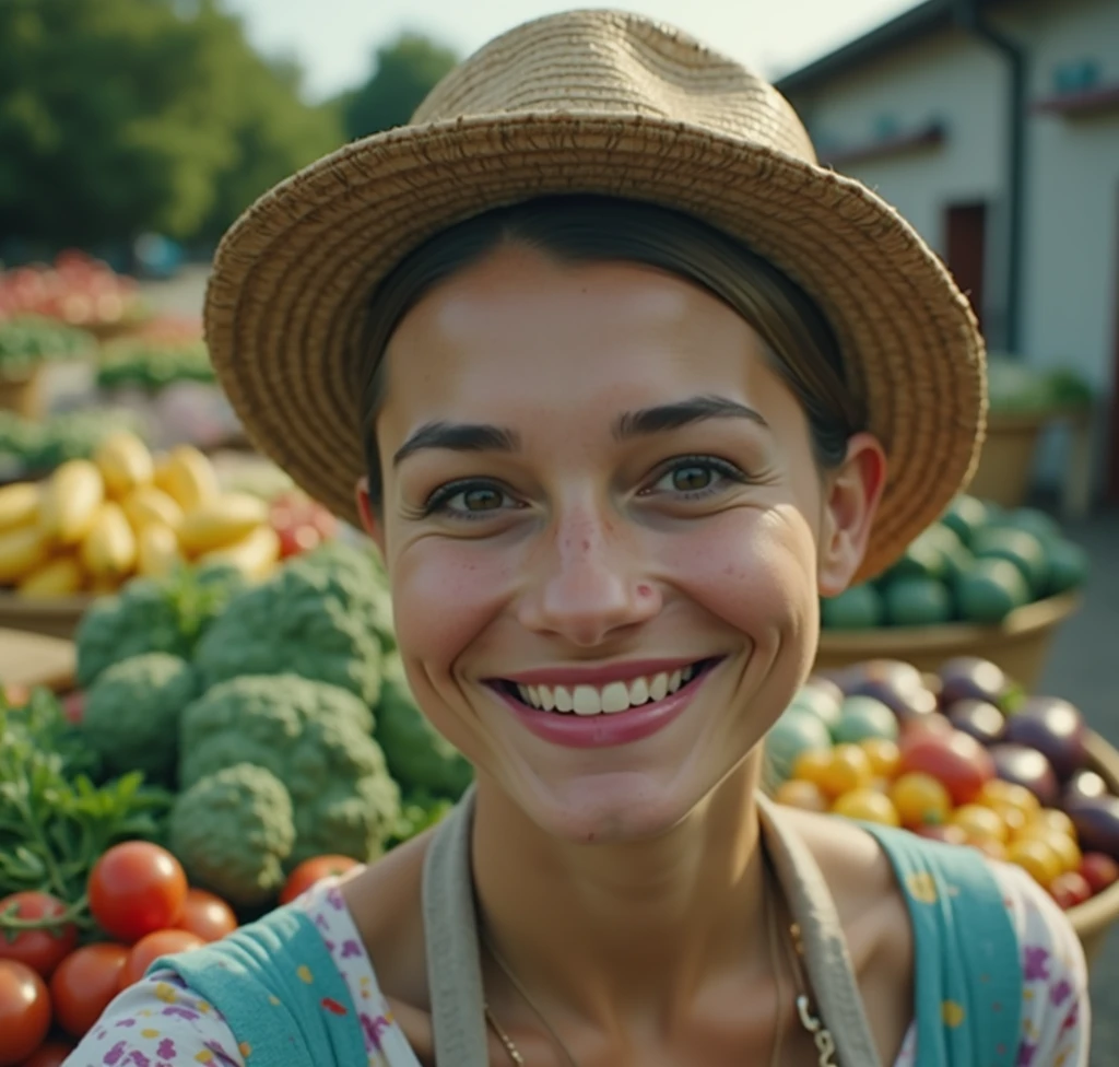 with a background of fruits and vegetables