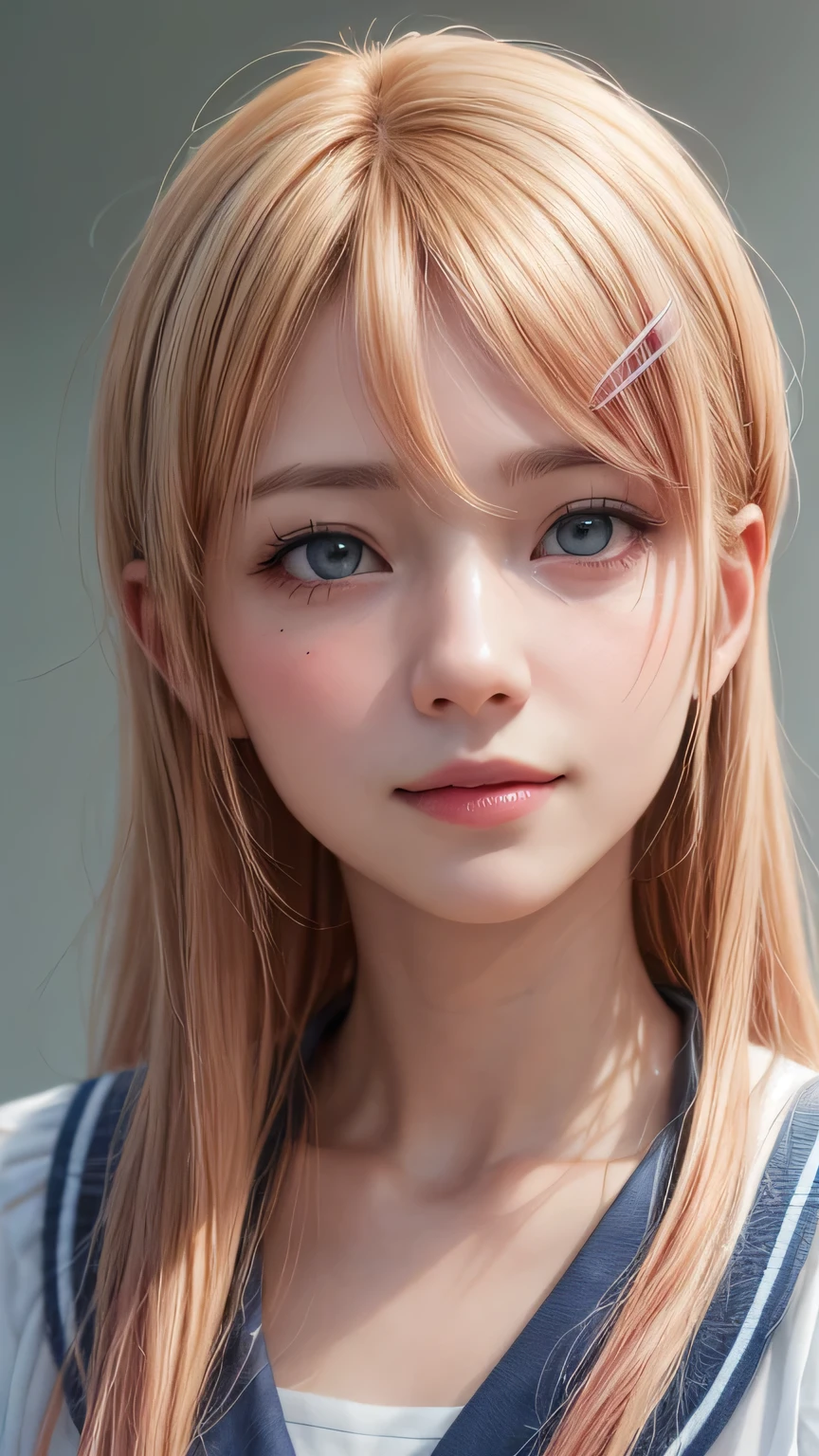 (medium shot, professional portrait :1.5),  
(1boy, solo), 
kirino kousaka, smile, (yellow hair), 
looking at viewer,
serafuku, school uniform, (pink hair clip), 
beautiful face, (realistic face), 
beautiful hairstyle, 
realistic eyes, beautiful detailed eyes, 
(realistic skin), beautiful skin, 
golden ratio, 
(photorealistic, RAW photo : 1.4), 
(masterpiece, best quality:1.5), 
absurdres, attractive, 
ultra high res, ultra realistic, highly detailed, 

