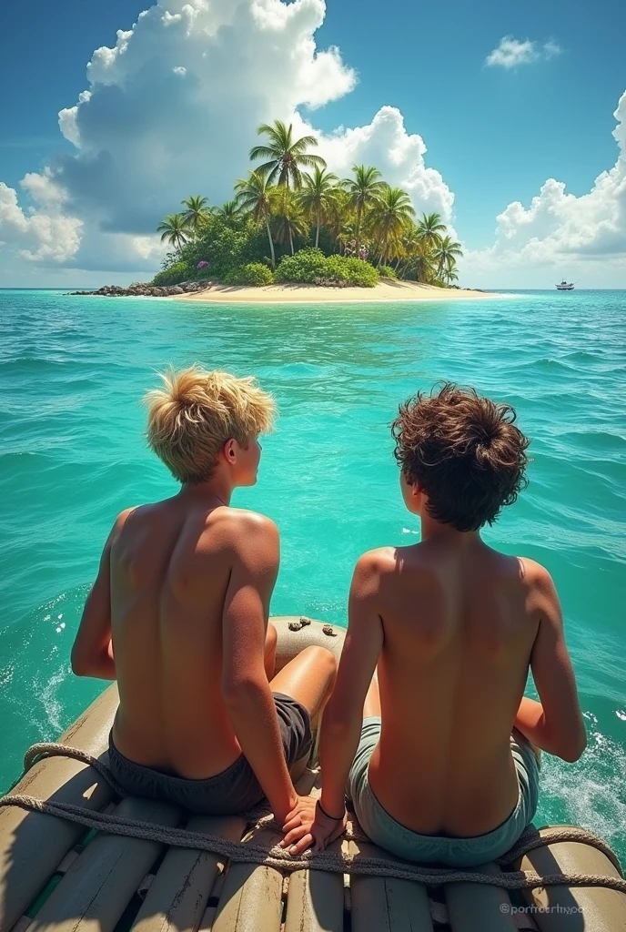 Two age boys lost at sea find an island