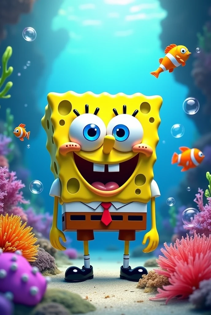 Draw Spongebob under the sea looking at the viewer 