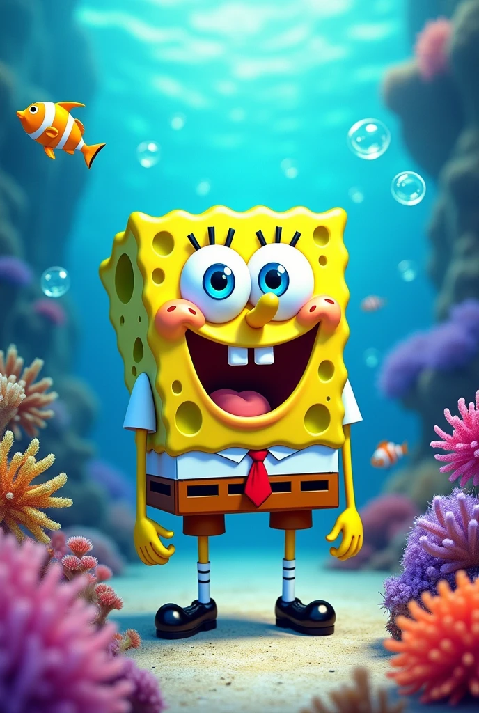 Draw Spongebob under the sea looking at the viewer
