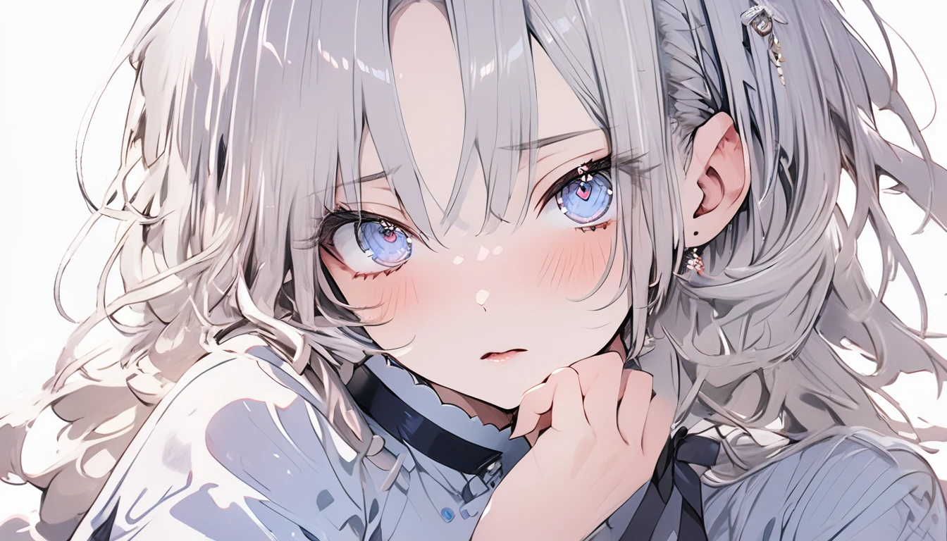 masterpiece, High resolution, perfect face, Japan beauties, 30 years old, beautiful face, white background, high school student, embarrassed look, look at the camera, (top quality eyes), detailed texture, Look at me, Married woman, cool women, ((high resolution eyes)), hentai eye