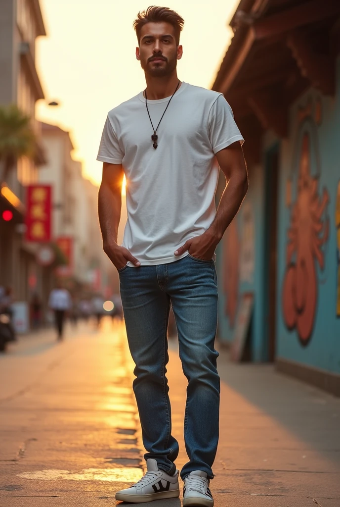 man 30 year old. stark. Cao Cao. brown skinned. casual outfit
