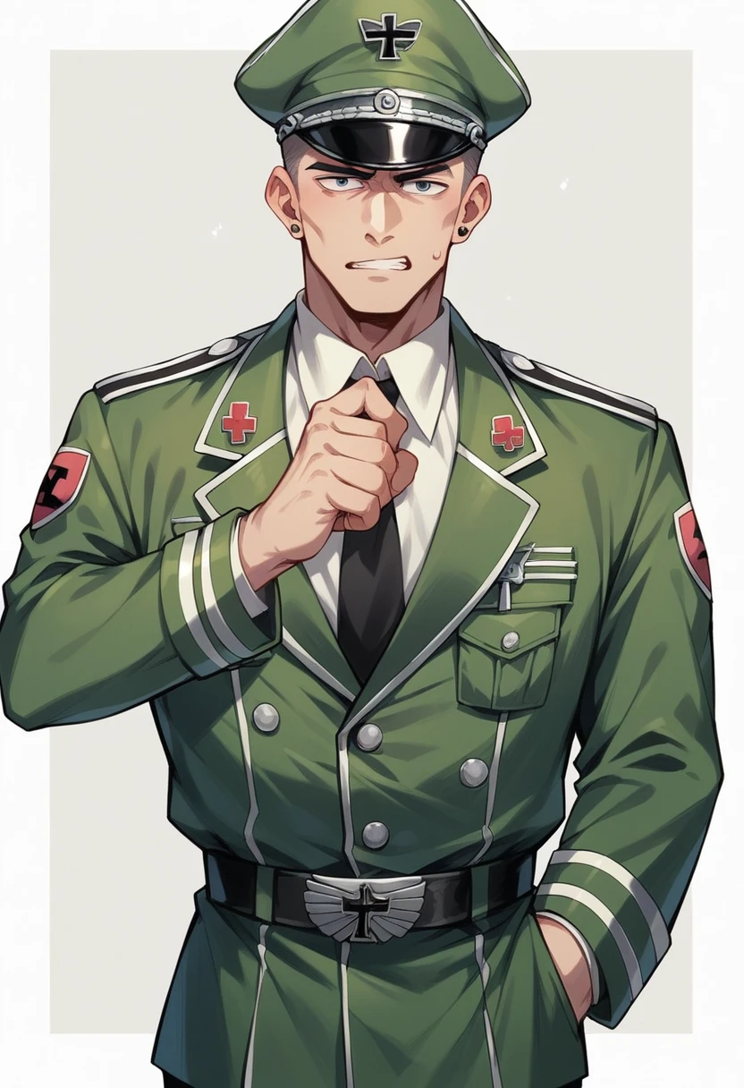 A man wore a Nazi dictator uniform.