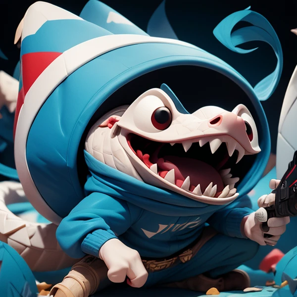 White Pangolins Shag Beetle, Circle Eye, Zig zag Mouth, Fez Hat, blue tracksuit, Black scarf, by Jamie Hewlett \(skchkko\), looking at viewer, angry and Yelling, Rage, Scream, holding Uzi Gun, bar