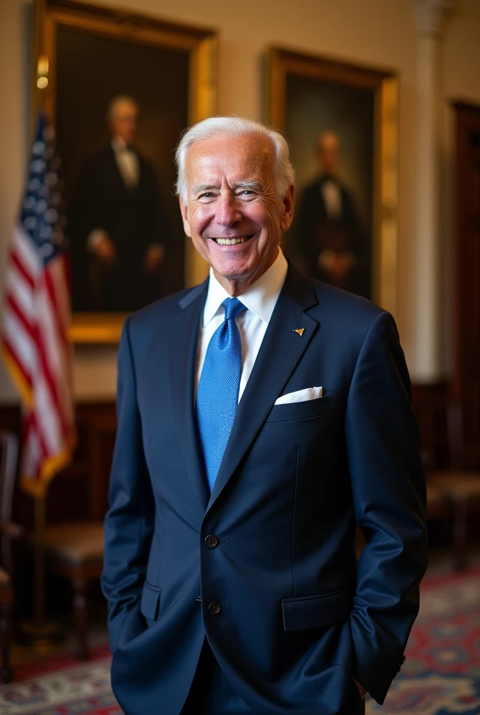 An 80-year-old man wearing a suit like the president of the United States known as Joe Biden.