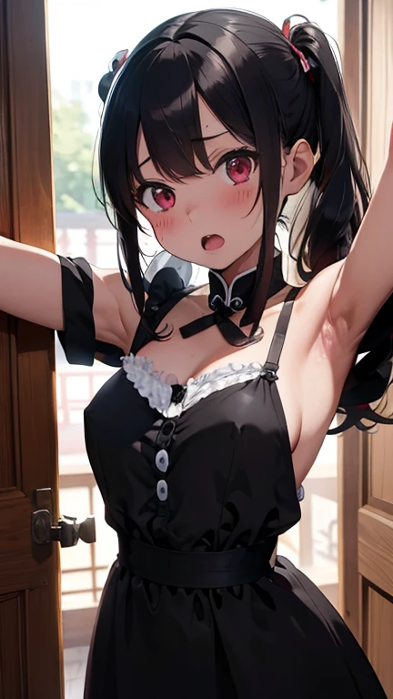 mastute piece,Best Quality,insanely detailed,8k cg,nsfw,
(shoot upper body:1.3),
(1girls:1.3),standing,looking at viewr,body in front,(arms behind back:1.4),(china maid:1.3),ホワイトプリム,(bare breasts),break,
blush,shy,(ecstasy face),(trembling:1.2),break,(light black hair:1.3),
break,
perfect breasts,perfect teats,(open mouth:0.9),(large breasts:1.2),
(bedroom),