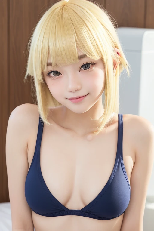 armpits,Create a photo of a korean Asian ,((beautiful cute idol girl:1.5)), ((blonde hair bangs:1.5)),12yo,nareyes:1.5,slim face,slim neck,((thinbody:1.5)),white tite tanktoprasping)),((frat chest)),((clavicle)),((Narrow eyes:1.5))、((Narrow eyes:1.5))、(Thin arms)、(Thin neck)、(Thin lips)、Smile、Beautiful armpits:1.5,Sticking out a long tongue、Open your mouth、Cute expression、Hairless、((slimarms:1.5)),small face:1.4,(Navy blue new school swimsuit:1.5),