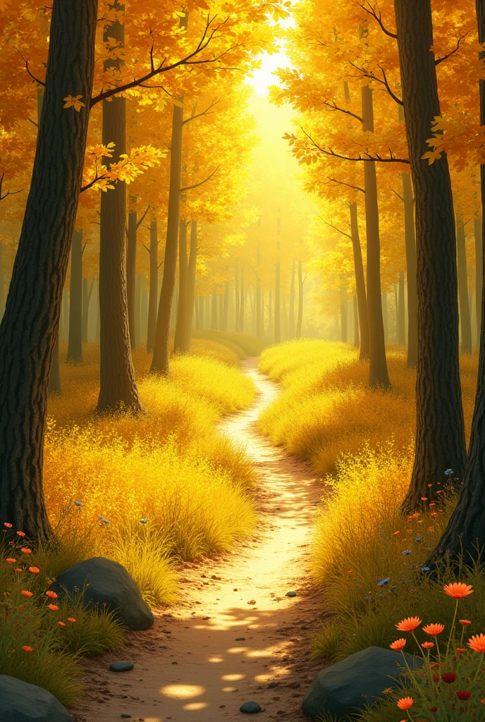 two paths in a yellow forest