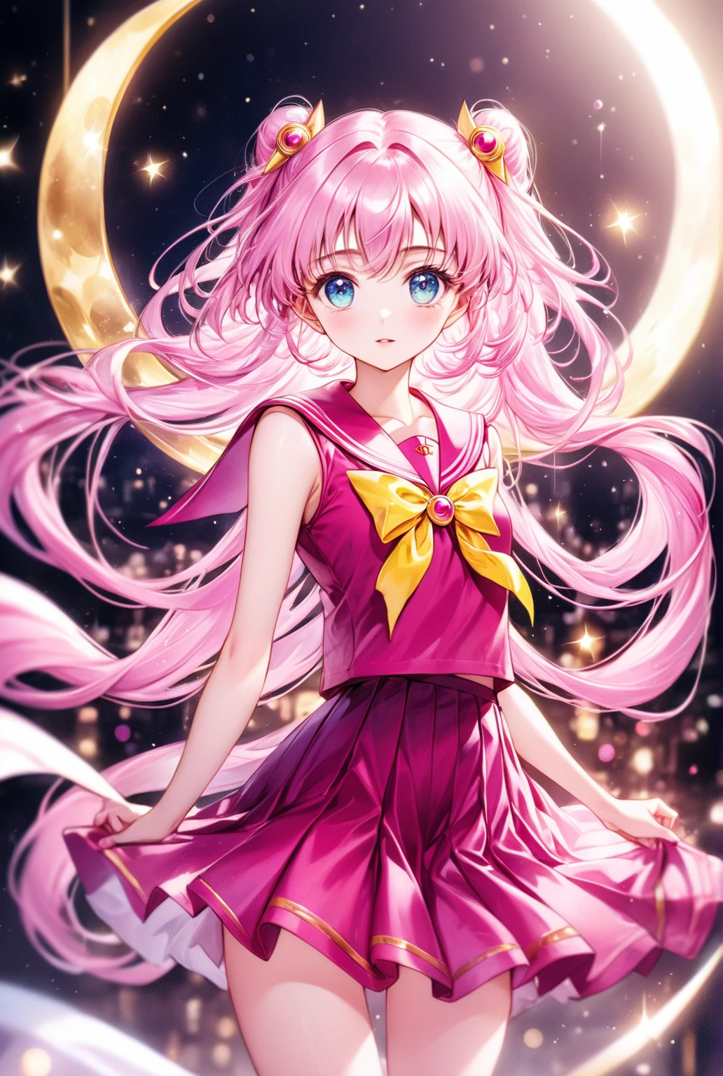 (Highest quality,8k,32K,masterpiece,Ultra-high resolution :1.2 ),born,One person,Super cute,Natural light,Clear, shining eyes,20-year-old,Fair skin,moonlit fantasy background,Sailor Moon's hair,Fantastic Background,,god々Shii,Sailor Warriors,Sailor Moon outfit,Great style