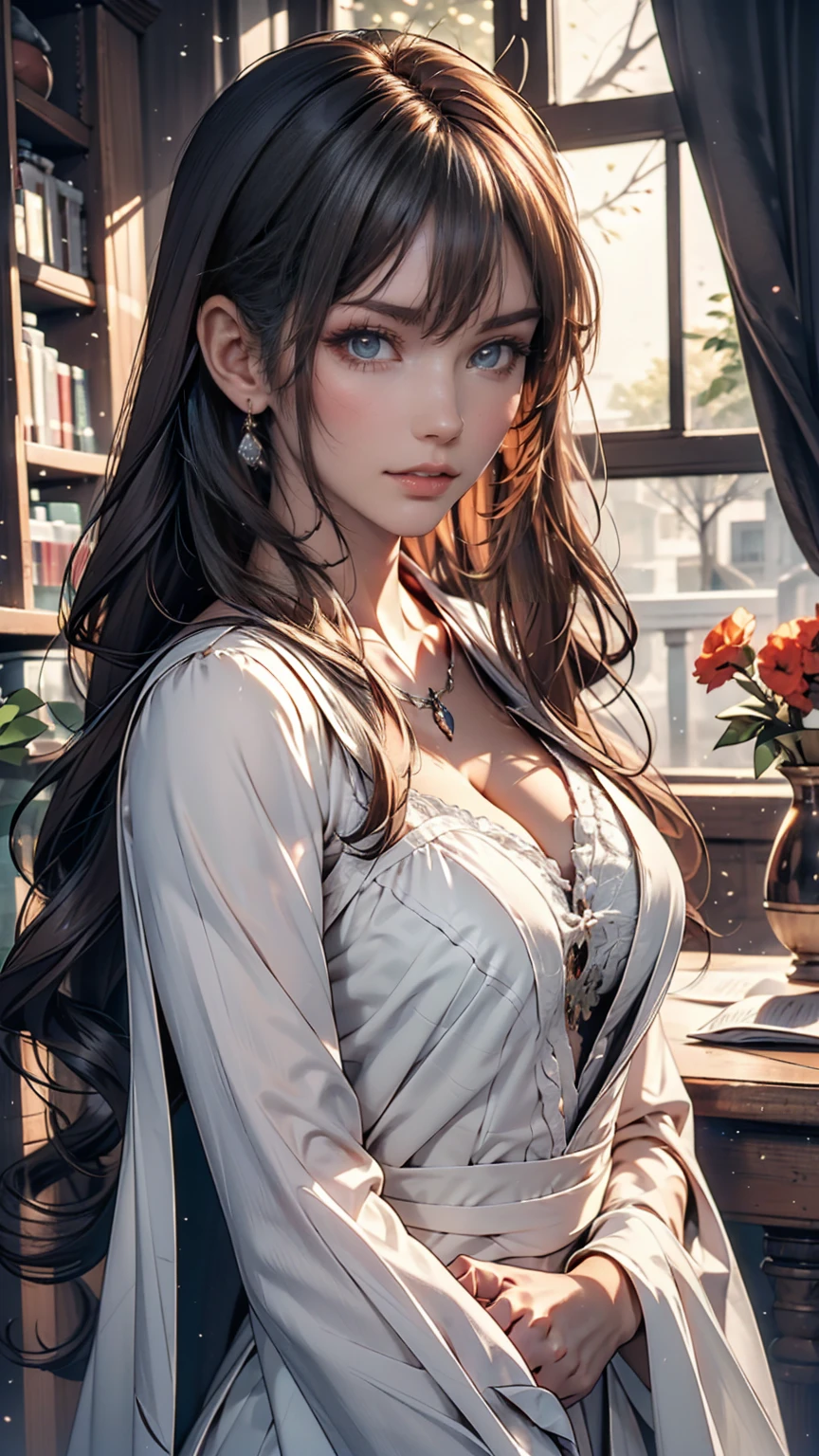 (masterpiece, Highest quality, High resolution: 1.2), 1 person, alone, Twin tails, Grey Eyes, Upper Body, dress, Silver Hair