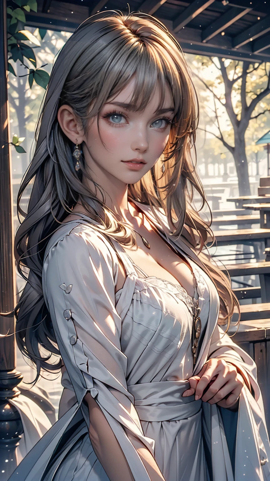 (masterpiece, Highest quality, High resolution: 1.2), 1 person, alone, Twin tails, Grey Eyes, Upper Body, dress, Silver Hair