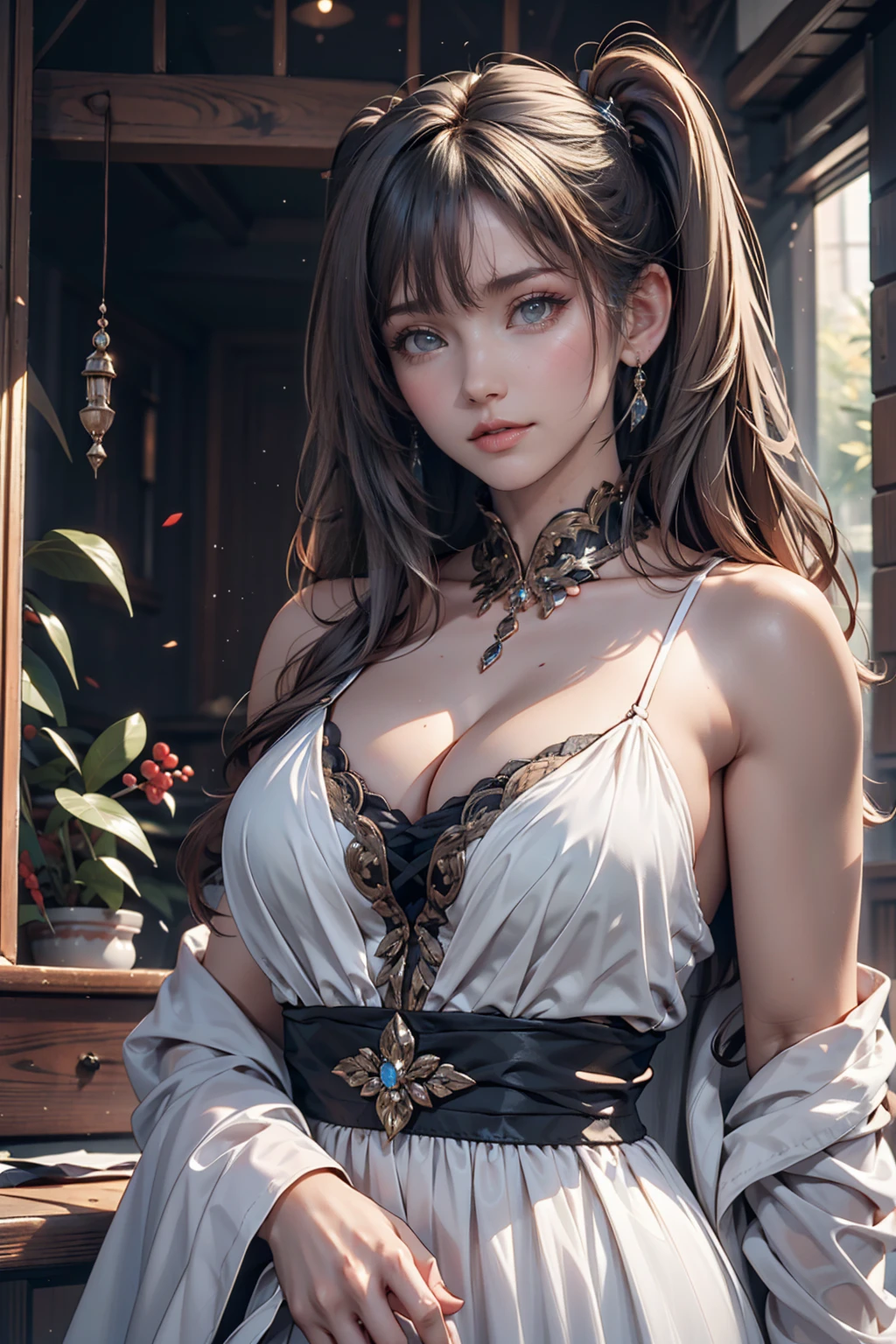 (masterpiece, Highest quality, High resolution: 1.2), 1 person, alone, Twin tails, Grey Eyes, Upper Body, dress, Silver Hair
