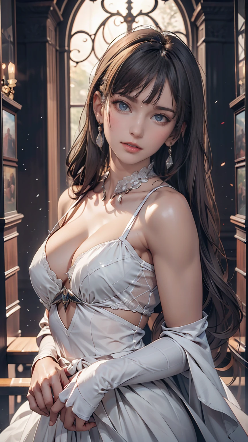 (masterpiece, Highest quality, High resolution: 1.2), 1 person, alone, Twin tails, Grey Eyes, Upper Body, dress, Silver Hair