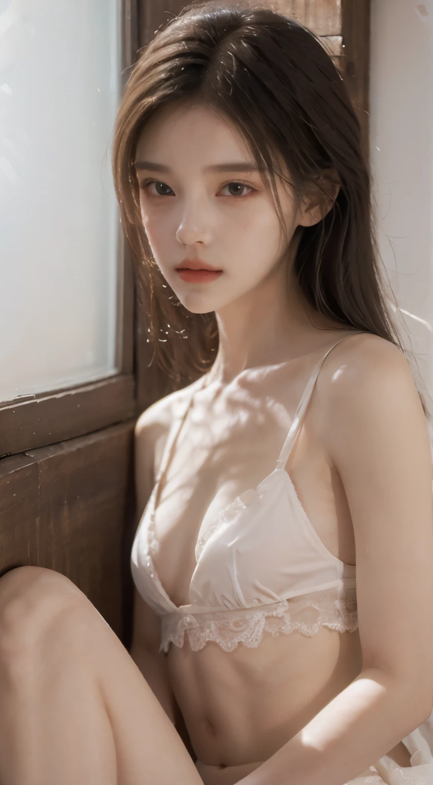 (best quality,32K,8k,highres,masterpiece:1.2),ultra-detailed,realistic:1.37,girl,beautiful dress,ethereal atmosphere,vibrant colors,elegance,mystical,heavenly,reflection,flowing fabric,graceful pose,gentle expression,dazzling beauty,Serene,stellar glow,heavenly emissary,alluring,hovering,stellar dust,enchanted garden,starlit night,sheer elegance,astral silhouette,seamless blend,gossamer veil,Interstellar Journey,effortless beauty,luminous radiance,floating petals,heavenly goddess,dreamlike grace,fashion statement,cosmic enchantress,flowing hair,(((Flat Chest))),(Tiny),Perfect beautiful girl,A beautiful girl,Beautiful Eyes,Attractive short hair,Pale pink underwear,There was a lot of silk lace.,