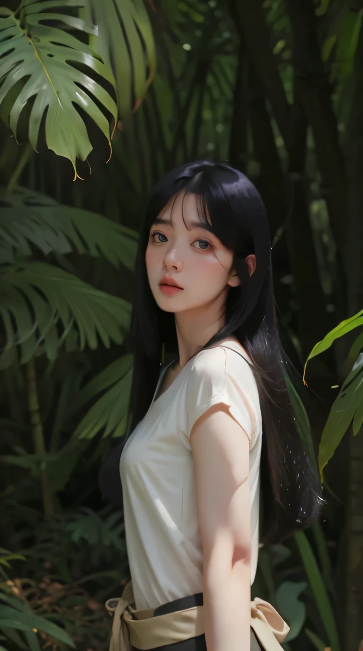 1girl standing in a jungle with plants, artwork in the style of guweiz, inspired by Yanjun Cheng, in a tropical forest, by Yang J, in the art style of bowater, 🌺 cgsociety, loish and ross tran, in a jungle, by Ni Tian, by Ryan Yee, loish and wlop