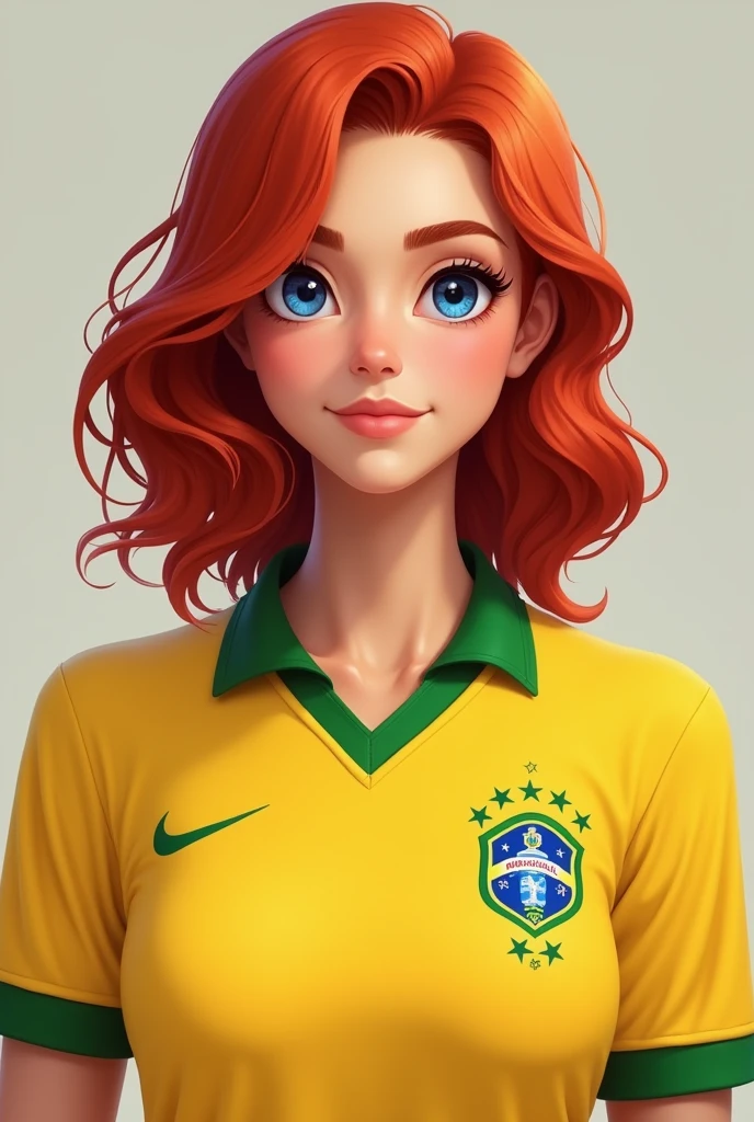Aqui está um prompt detalhado para gerar o avatar que você pediu:
```
{
"prompt": "Create a detailed avatar of a person with red hair, blue eyes, and a thin face. The person is wearing a Brazilian national soccer team jersey. The hair is slightly wavy and falls just above the shoulders. The face is expressive, with a confident smile. The Brazilian jersey is vibrant with the classic yellow color, featuring green trim on the collar and sleeves, and the national team crest on the chest. The background is neutral to keep the focus on the avatar's features and outfit.",
"size": "1024x1024"
}
```