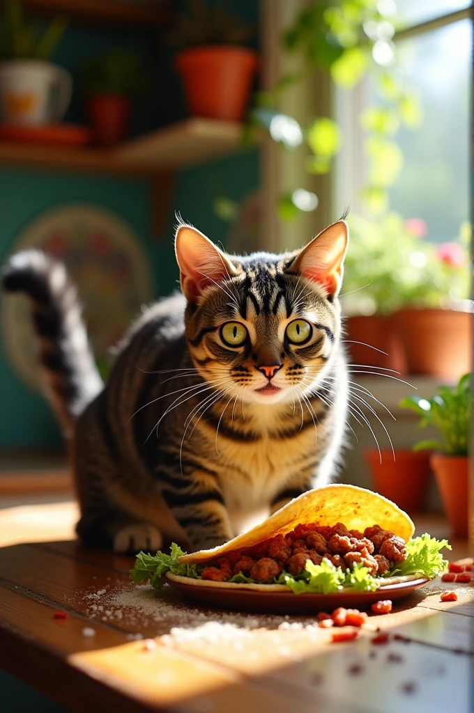 A cat eating a taco
