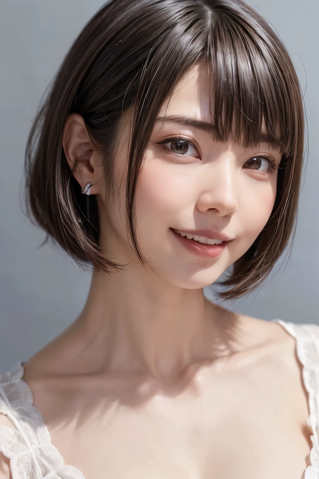 (software:1.8、masterpiece, Highest quality),1 person, alone, hyper Realistic, Realistic,Realistic, Looking at the audience, Light brown eyes:1.4,Brunette Short Bob Hair with highly detailed shiny hair, Brightly colored winter clothes, Lepangas:1.4), Outdoor, Mouth closed, Upper Body、big chest eye、eyelash、{Hugeな|big chest|Hugeなな|Mega} whole :2, chestの谷間:2、(((big chest eye、Short Bob Hair、Highlights from Students、Looking at the audience、She is very beautiful and cute、Show me your ears、Long neck、smile、Close your mouth and smile、Bangs and beautiful teeth)))、Ideal body type、（Nothing is drawn、A very beautiful pure white background:1.6）、美しいLong neck:1.4、(({Huge|big|Hugeな|Mega} chest, chestの谷間:2、Upper Bodyは服を着ていない:1.6))、(((Portraiture:2)))、Perfect Anatomy