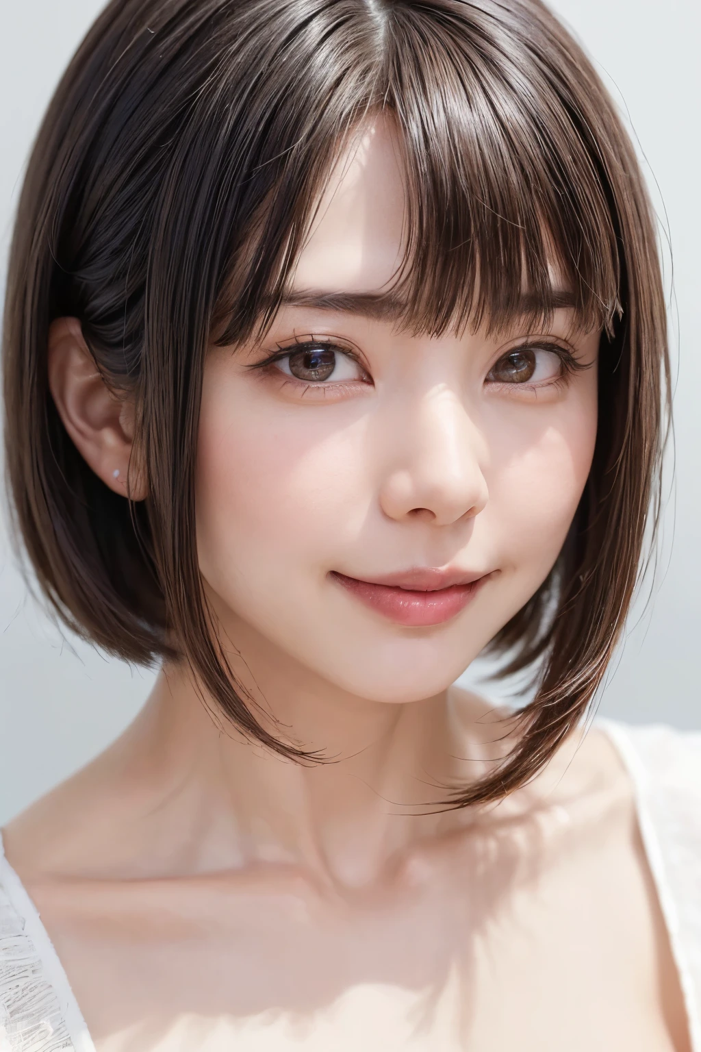 (software:1.8、masterpiece, Highest quality),1 person, alone, hyper Realistic, Realistic,Realistic, Looking at the audience, Light brown eyes:1.4,Brunette Short Bob Hair with highly detailed shiny hair, Brightly colored winter clothes, Lepangas:1.4), Outdoor, Mouth closed, Upper Body、big chest eye、eyelash、{Hugeな|big chest|Hugeなな|Mega} whole :2, chestの谷間:2、(((big chest eye、Short Bob Hair、Highlights from Students、Looking at the audience、She is very beautiful and cute、Show me your ears、Long neck、smile、Close your mouth and smile、Bangs and beautiful teeth)))、Ideal body type、(Nothing is drawn、A very beautiful pure white background:1.6)、美しいLong neck:1.4、(({Huge|big|Hugeな|Mega} chest, chestの谷間:2、Upper Bodyは服を着ていない:1.6))、(((Portraiture:2)))、Perfect Anatomy