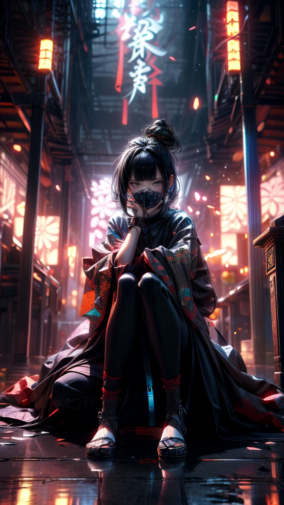 (masterpiece:1.2), best quality,CG,3d, samurai girl,
samurai girl, arms, sword, Solitary, Keep, Black Hair, Keep arms, Bangs, Vulnerabilities, blunt Bangs, Keep sword, Butterfly, mask, 1 Girl, Long sleeve, single Hair Bun, Hair Bun, Luminescence, Reflective Flooring, Samurai sword, indoors, For the audience, Long hair, reflection, sit, whole body, Wide sleeves, Jewelry, sheath, One knee, bead