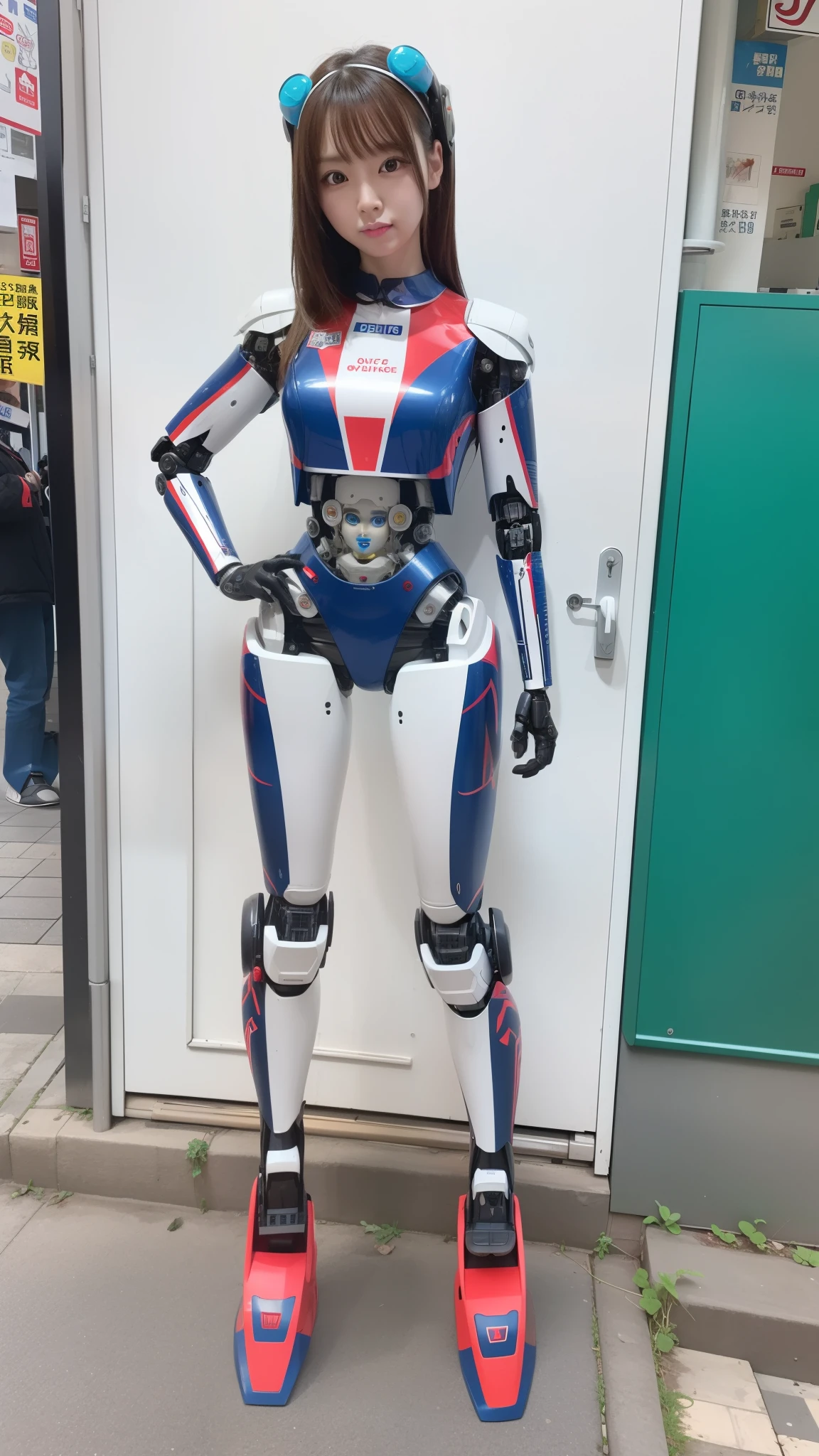 one robot woman, hyperdetailed face, Super well-formed face, armored robot, Police, robot, perfect-female-robot, perfect-mechanical-body