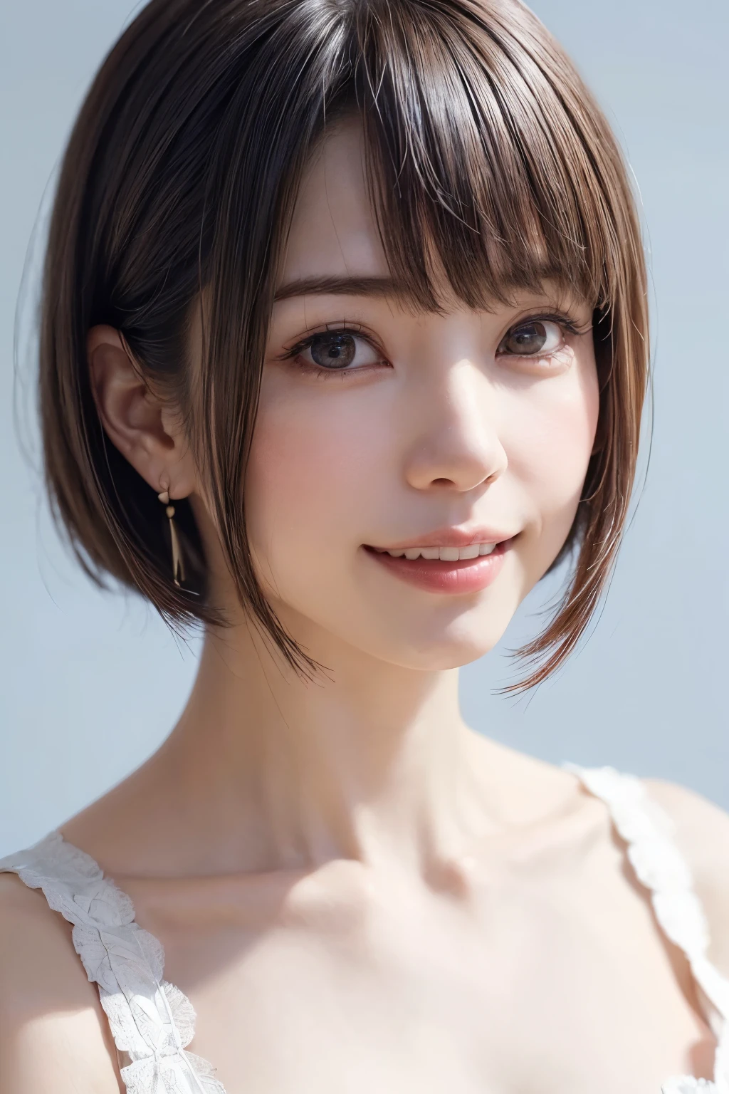 (software:1.8、masterpiece, Highest quality),1 person, alone, hyper Realistic, Realistic,Realistic, Looking at the audience, Light brown eyes:1.4,Brunette Short Bob Hair with highly detailed shiny hair, Brightly colored winter clothes, Lepangas:1.4), Outdoor, Mouth closed, Upper Body、big chest eye、eyelash、{Hugeな|big chest|Hugeなな|Mega} whole :2, chestの谷間:2、(((big chest eye、Short Bob Hair、Highlights from Students、Looking at the audience、She is very beautiful and cute、Show me your ears、Long neck、smile、Close your mouth and smile、Bangs and beautiful teeth)))、Ideal body type、(Nothing is drawn、A very beautiful pure white background:1.6)、美しいLong neck:1.4、(({Huge|big|Hugeな|Mega} chest, chestの谷間:2、Upper Bodyは服を着ていない:1.6))、(((Portraiture:2)))、Perfect Anatomy