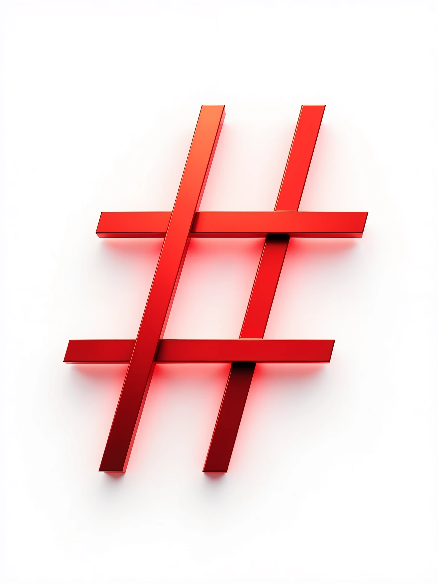 Generate an image of the # symbol composed of red line segments, high-definition image, red line segments, and top view.