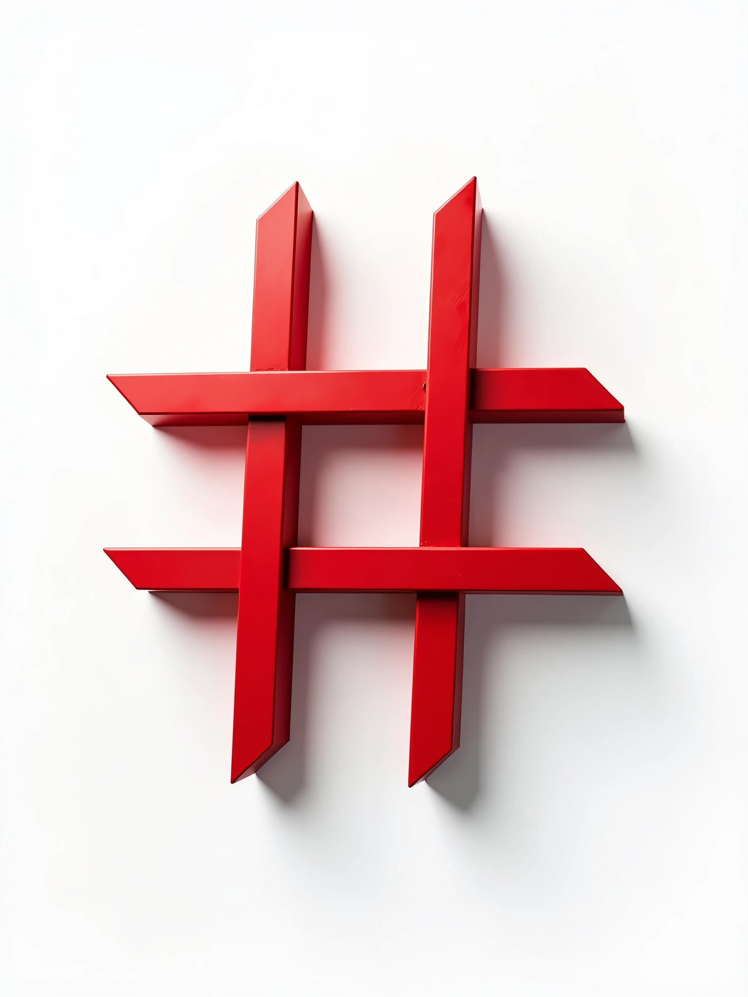 Generate an image of the # symbol composed of red line segments, high-definition image, red line segments, and top view.
