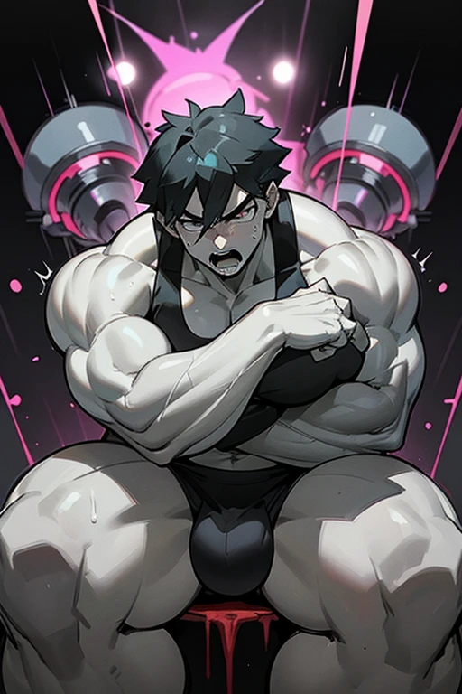 Ash Ketchum and Goh from Pokémon sitting on a weight bench with shoulders slumped. Sweating. Wearing a bulging jockstrap. Staring blankly as he listens to hypnotic subliminals through headphones. Monitors mounted on the walls around him display pulsing spirals to keep him in trance as he assimilates with other meatheads and becomes a big dumb bodybuilder football jock. Open mouth. IQ drain. Dumber. Hypnosis. Trance. Brainwashing. Digital painting. Anime. Hyper swollen bulging crotch. Big muscles. Big traps. Big biceps. Big triceps. Broad shoulders. Big meaty hyper pecs. Bro. "I have to resist. Have to ... break free.... Have to ... have to..... I ... m-must.... I ... must...." Speaking in a dull monotone as he falls into trance. "Listen, ... repeat, ... conform, ... obey.... I ... I am sweaty. ... I am horny. ... I am sexy. ... I am dumb.... I'm just a mindless.... I'm just an empty, ... stupid, ... strong jock.... Sweat out smarts.... Be a meathead.... Listen, ... repeat, ... conform, ... obey, ... assimilate...." Brute. Dumber and dumber. Mindless. Brainless. Musclehead. Hyper muscles. Mouth hanging open. Perspiring. Sweaty. Hypnotic trance. Entranced. Hypnotized. Brainwashed. Brainwashing. Hypnosis. Glowing eyes. Mindless stare.