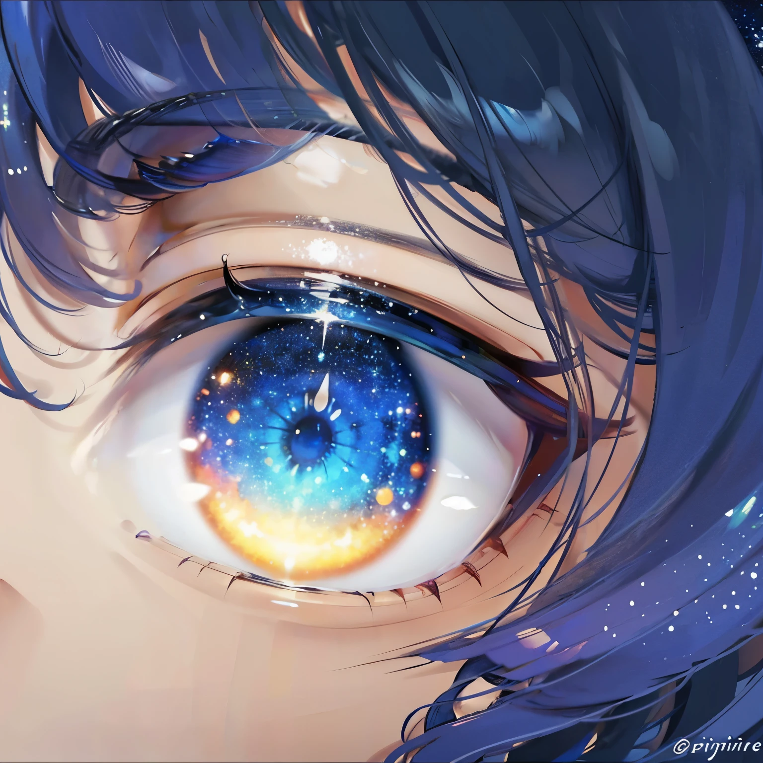 Reflecting the universe in her eyes. Up-close to singular eye, stars, space, cosmic.