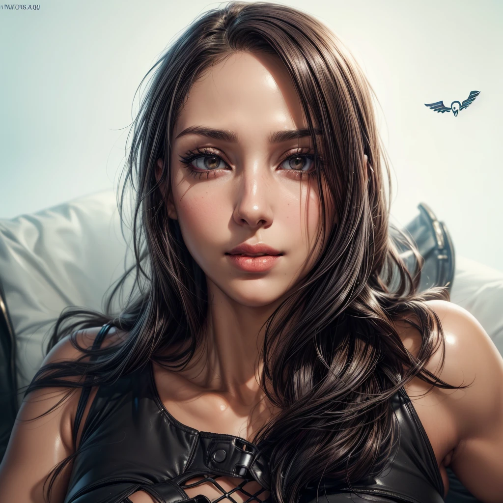 1 Beautiful woman, similar to Catherine Zeta-Jones, large eyelashes, glossy and full lips, drooling, sleeping with her mouth open, snoring, sleeping lying on the bus, head resting on the seat, dressed as a secretary, outlined eyes.