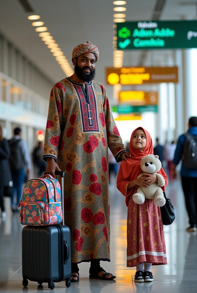 Dad somali trevled with his two daughter airport aden ade
