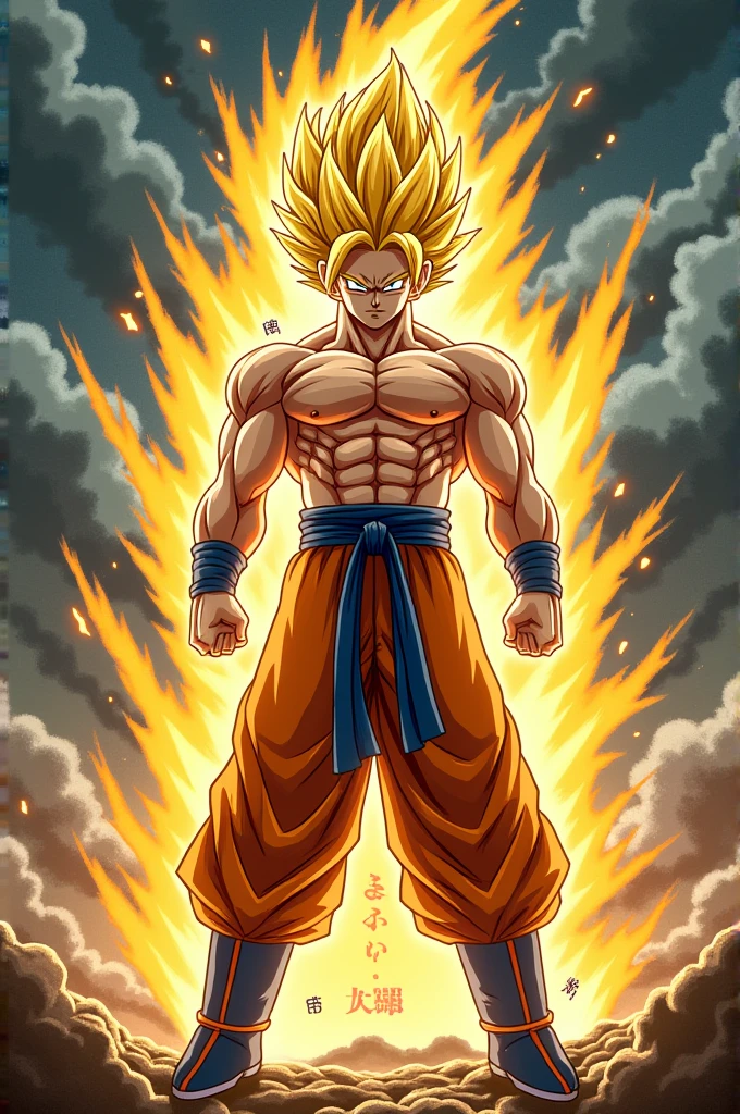 Vegeta without a shirt , Super Saiyan with Japanese letters