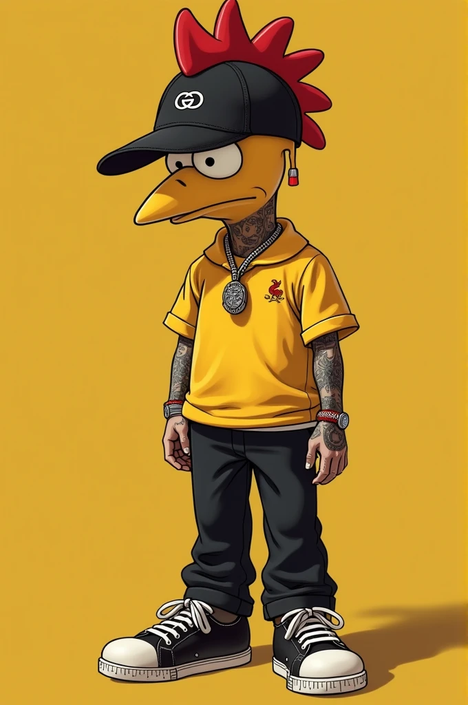 Yellow Simson , rooster cap, Gucci shirt, young, black clothes, tattoo, Gucci shoes