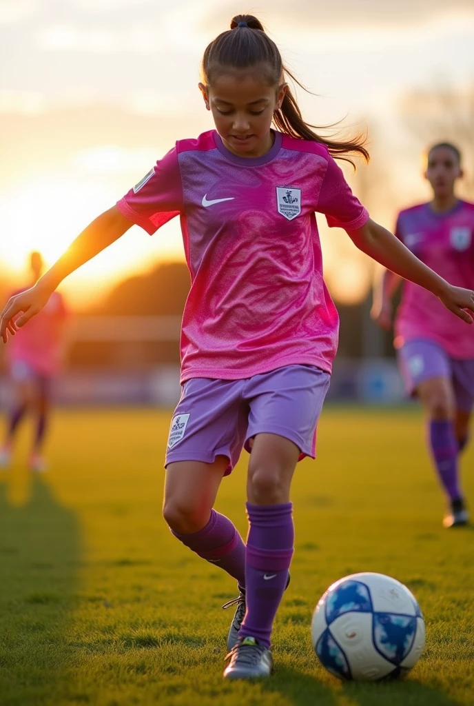 Full pink and purple cascading soccer uniform 
