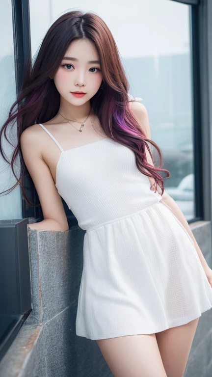 Girl in a dream.I have long, colorful hair.Wear white clothes.It's a rock band.Memos flying around.Top quality illustrations.What a beautiful illustration!.Very colorful.Big eyes,smile、Viewer Perspective