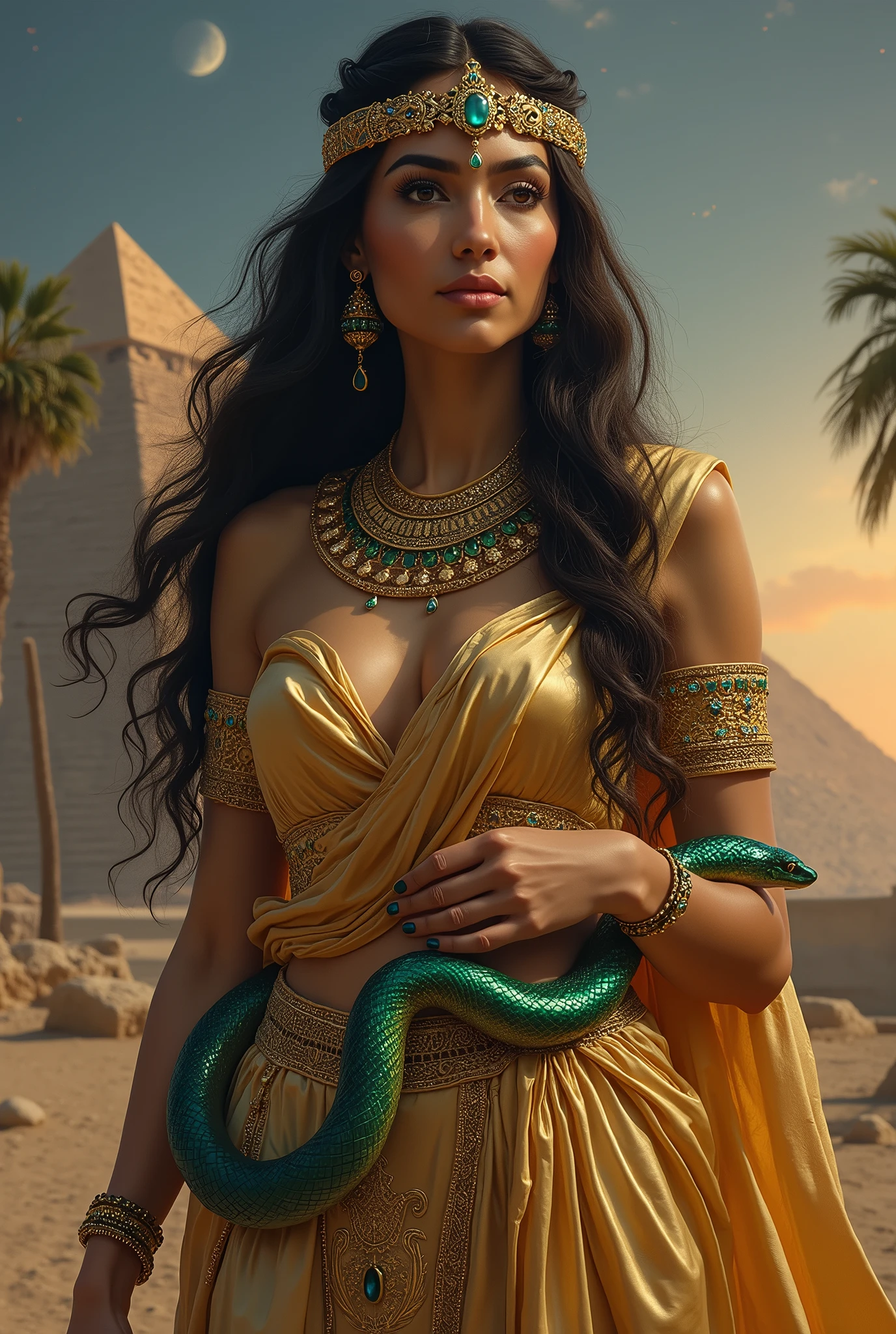 Empowered Cleopatra, beautiful and sensual, full body with a snake